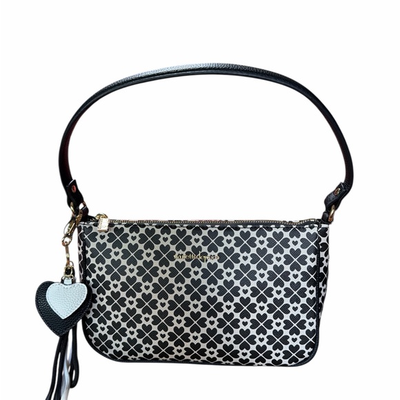 NANETTE LEPORE Fiona Logo Heart Geo Baguette Black Bag w/ Card Wallet Set - Picture 2 of 15